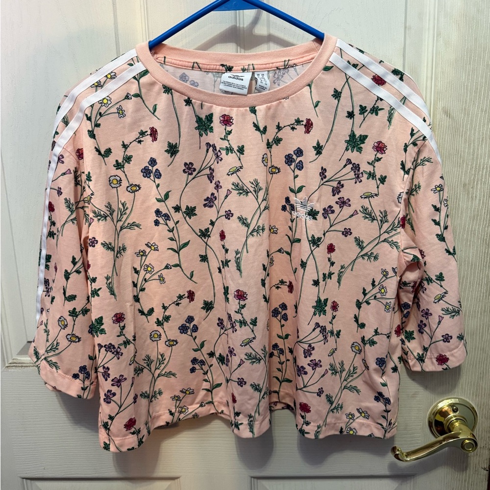 adidas Light Pink Floral Tee with White Logo